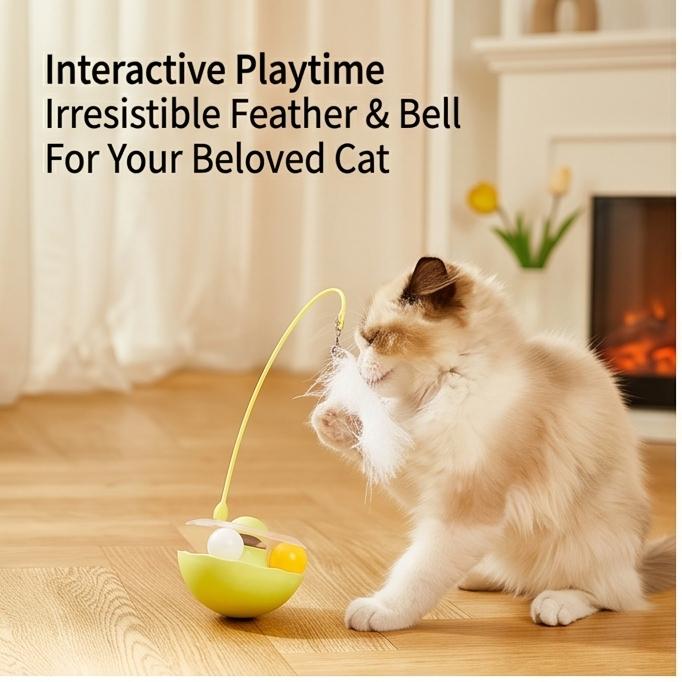 Tumbler Feather Cat Toy Interactive Self-Play Catnip Teaser for Indoor Kittens