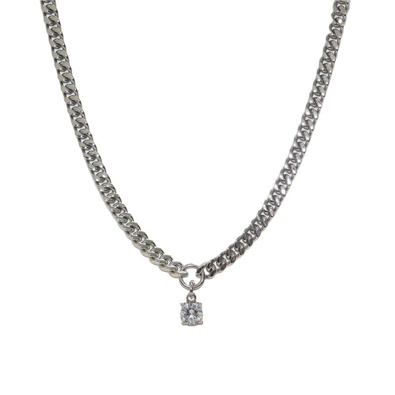 Minimalist Zircon Pendant Cuban Chain Necklace Titanium Steel Trendy Jewelry
