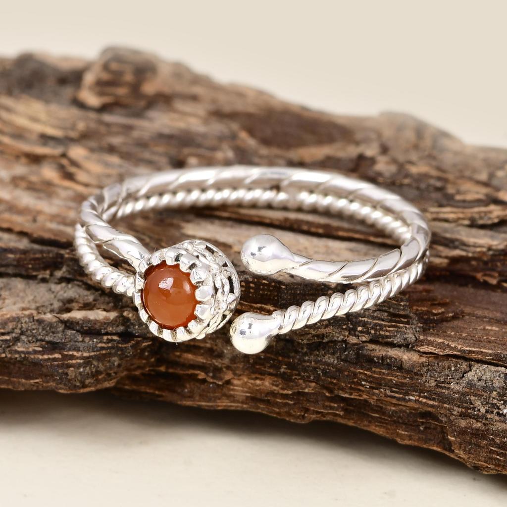 Red Gemstone Adjustable Ring In 925 Sterling Silver | Minimalist Open Ring | Handmade Stackable Jewelry Gift for Women