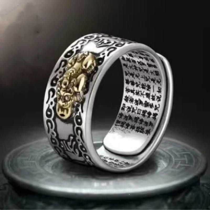 Retro Chinese Feng Shui Pixiu Ring Gold Silver Plated Adjustable For Women Men Wealth Lucky Jewelry Birthday Gift