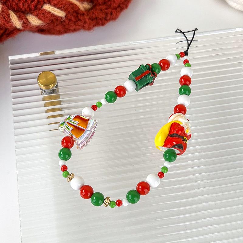 1Pc Christmas Series Mobile Phone Chain Crystal Beaded Snowman Hat Bell Gift Santa Mobile Phone Chain Lanyard Accessories