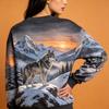 Women Crew Neck Fleece Sweatshirt Autumn Forest Fox Maple Leaf Mountain Stream Print Long Sleeve Loose No Hood Warm