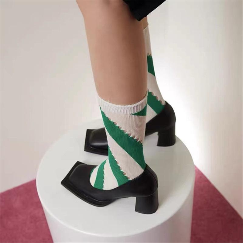 College Style Women Middle Tube Socks Japanese Cute Harajuku Hollow Out Breathable Stripes Vintage Streetwear Hosiery