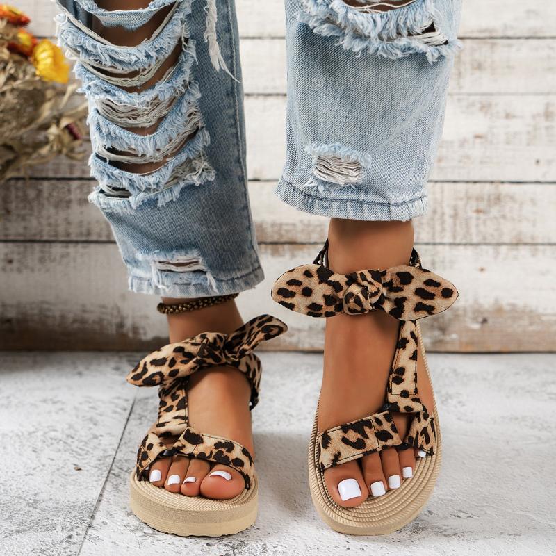 

Fashion Women s Leopard Print Bow Sandals 2024 New Summer Fashion Thick Soled Outdoor Beach Slippers Trend Flat Casual Shoes Lightweight 35 леопардовый
