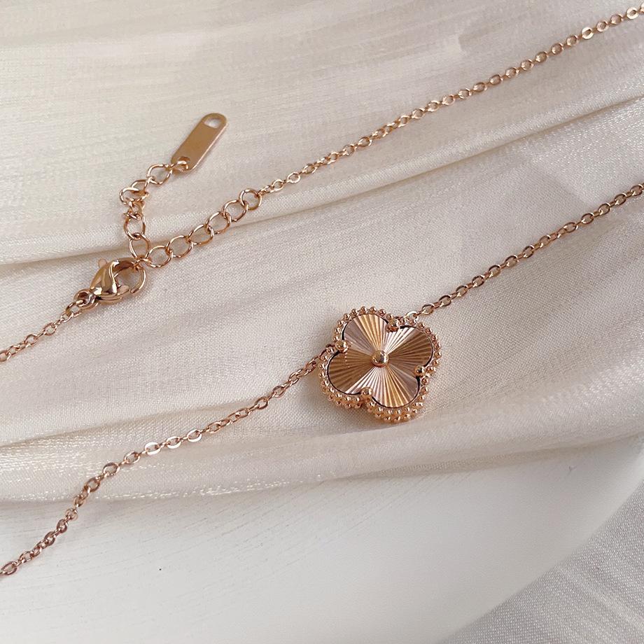 Light Luxury Rose Gold Double-Sided Titanium Steel Four-Leaf Clover Necklace Does Not Fade Women'S Gift
