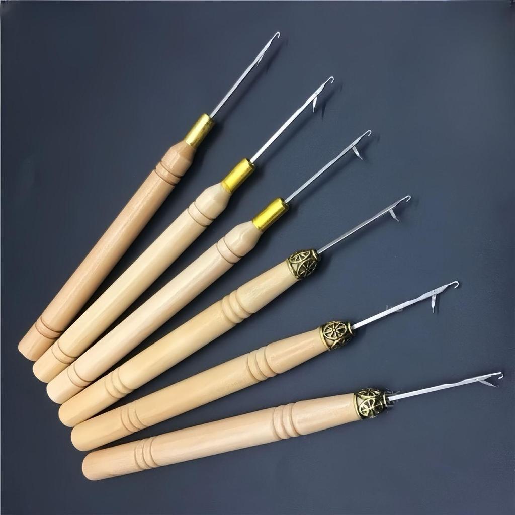 Wool Dreadlock Hair Extension Crochet Hook with Wooden Handle - Wig and Sealing Tool