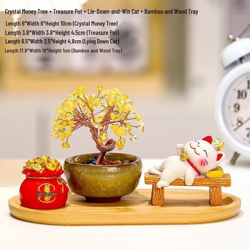 SEE KEAN Fortune Tree with Lucky Cat & Crystal Decor