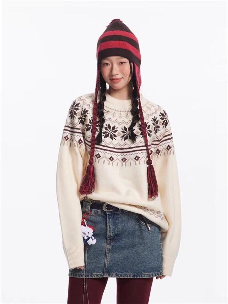 Men's Fair Isle Round Neck Sweater: Autumn/Winter Retro Knit Pullover
