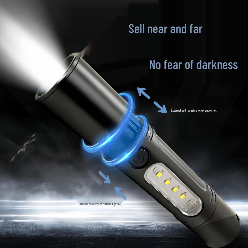 USB Rechargeable Super Bright Cross-Border Flashlight with Emergency Whistle
