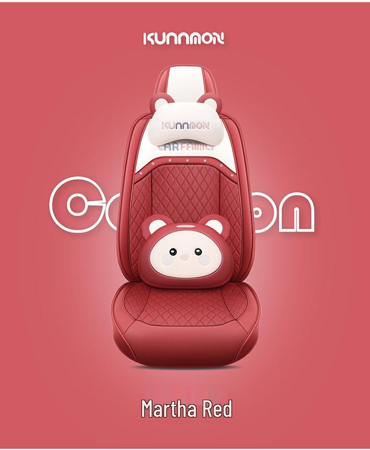 Universal Cartoon Car Seat Cover – Cute, Full-Surround Cushion for Small Cars, Fits 5-Seat Models, All-Season Use.