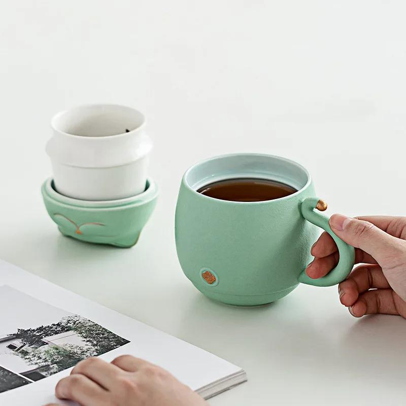 111ML Tazza da Tè Portatile Set da Viaggio per Viaggio di Lavoro Portare Tazza per Acqua Filtro Utensili per Infusione Rapida Articoli da Tavola Gatto Portafortuna