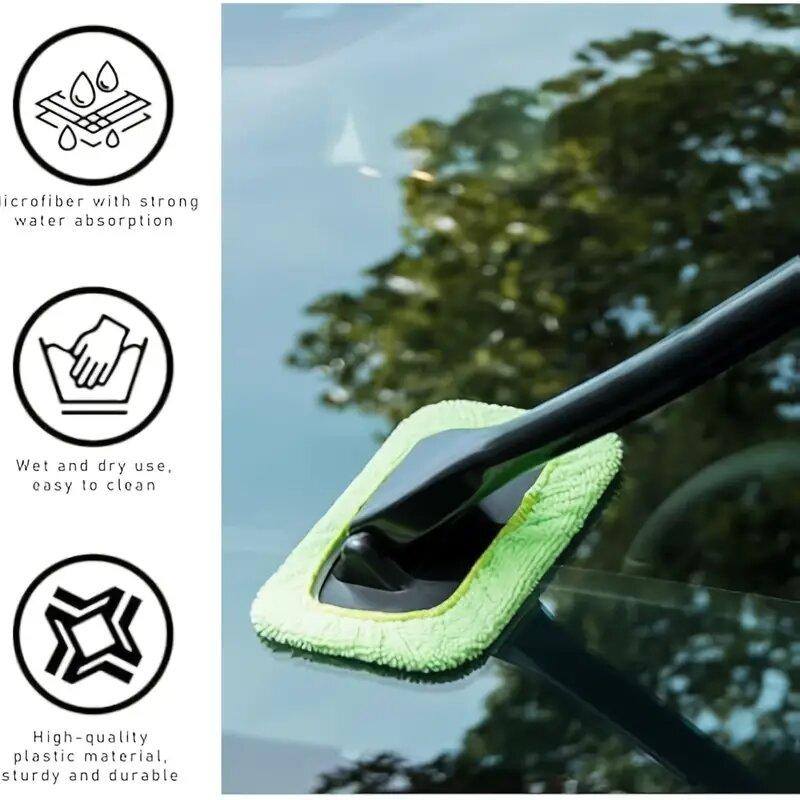 1pc Window Wiper Cleaning Brush Microfiber Wiper Windshield Demister Cleaning Tool Wiper Cleaner Wipe Tool Long Handle Cleaning Cloth  Accessories