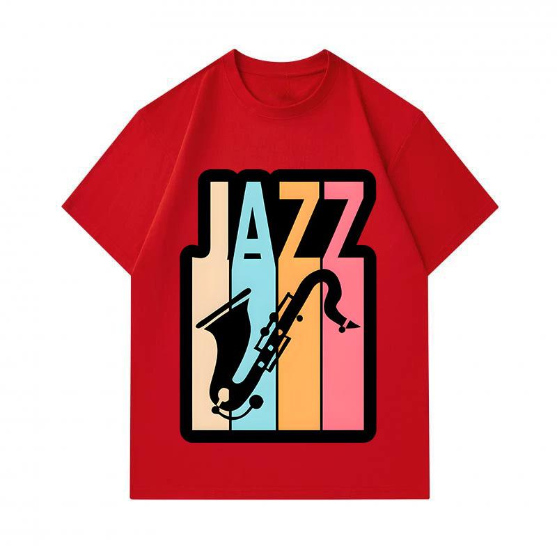 Men's 100% Cotton Crew Neck Short Sleeve T-Shirt, Retro Jazz Saxophone Colorful Print Casual Comfortable Tee for Music Lovers Daily Wear