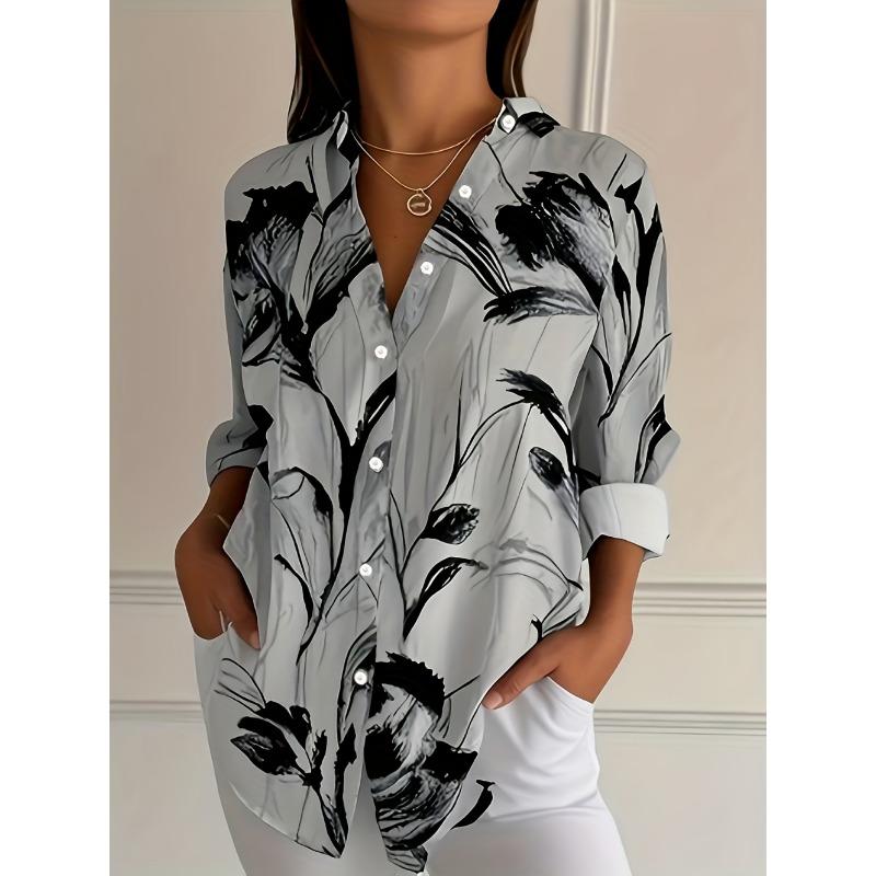 Fashion Women's Summer Shirt Top Elegant Long Sleeve Button Floral Print Shirt Sophisticated Casual Comfortable Women's Clothing