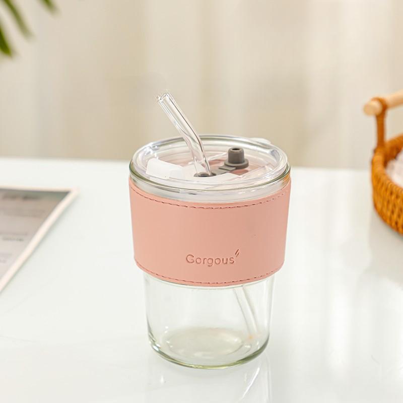 Haushaltskaffeegetränke Hitzebeständige Glasbecher, Strohhalme mit großem Fassungsvermögen, Büro-Wasserbecher mit Deckel