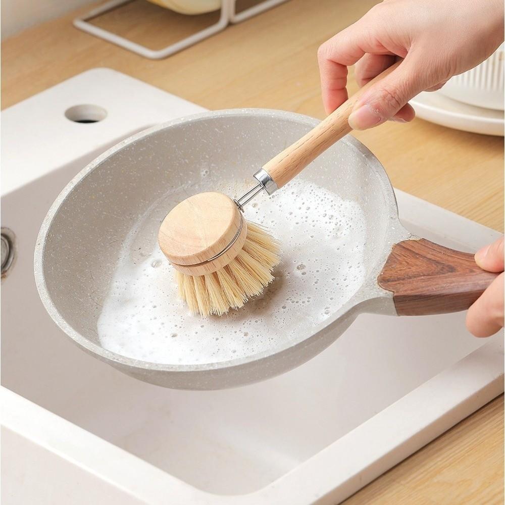Wooden Handle Kitchen Cleaning Brush Solid Wood Frying Pan Brush Dish Pot Brush  Dishwashing