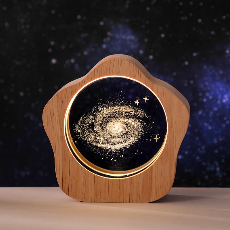 Crystal Desktop Luminous Ornaments Wooden Frame USB Night Light Gift