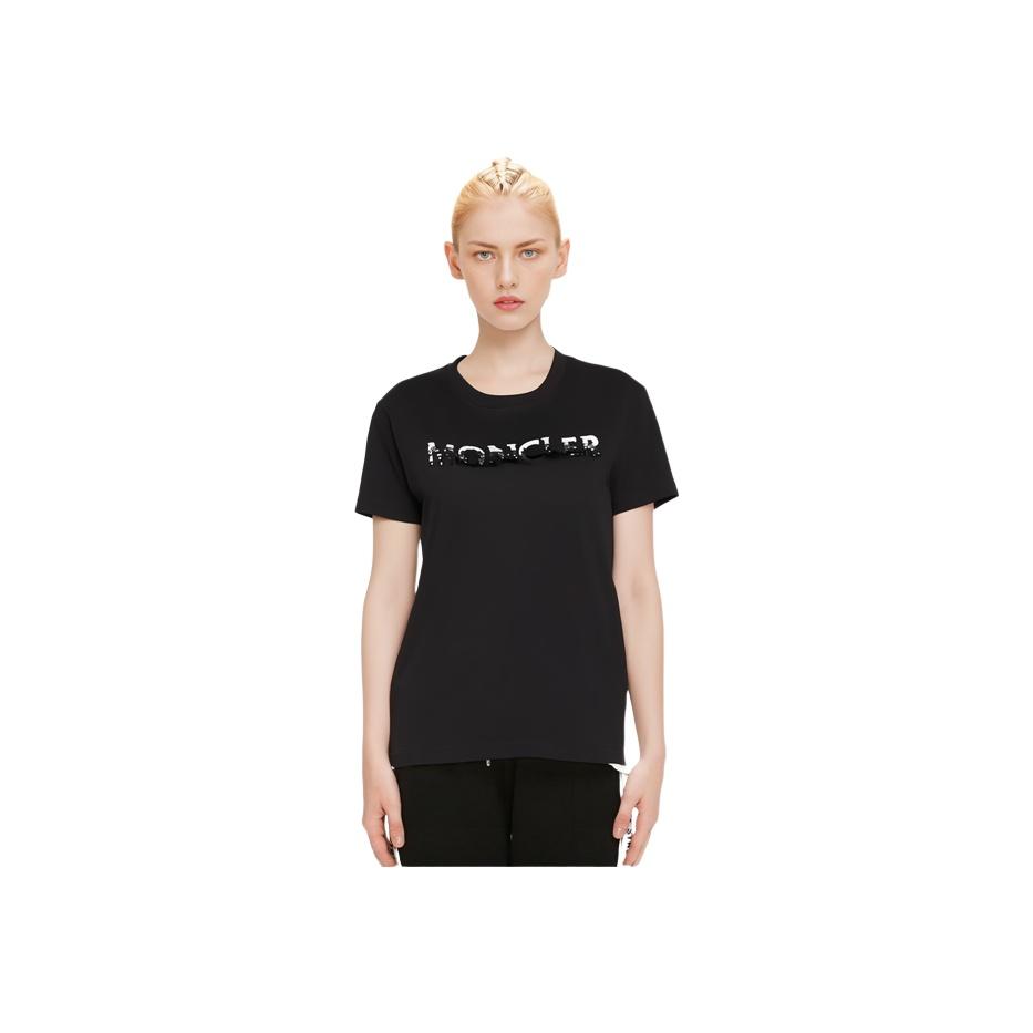 Moncler FW23 Letter Print Crew Neck Pullover Short Sleeve T-Shirt Women Tops Black 8C00028829HP999