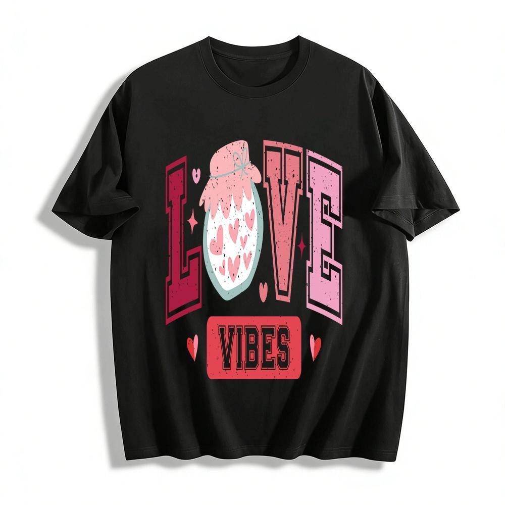 Love Vibes Vintage Valentine s Day Heart Jar Graphic Casual Top Pure cotton T-shirt XXS