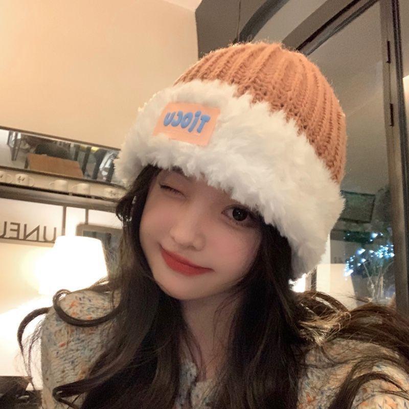 Plush Hat Women's Autumn and Winter Warm New Thickened Knitted Hat Big Head Circumference Ear Protection Versatile Face Small Wool Hat Tide