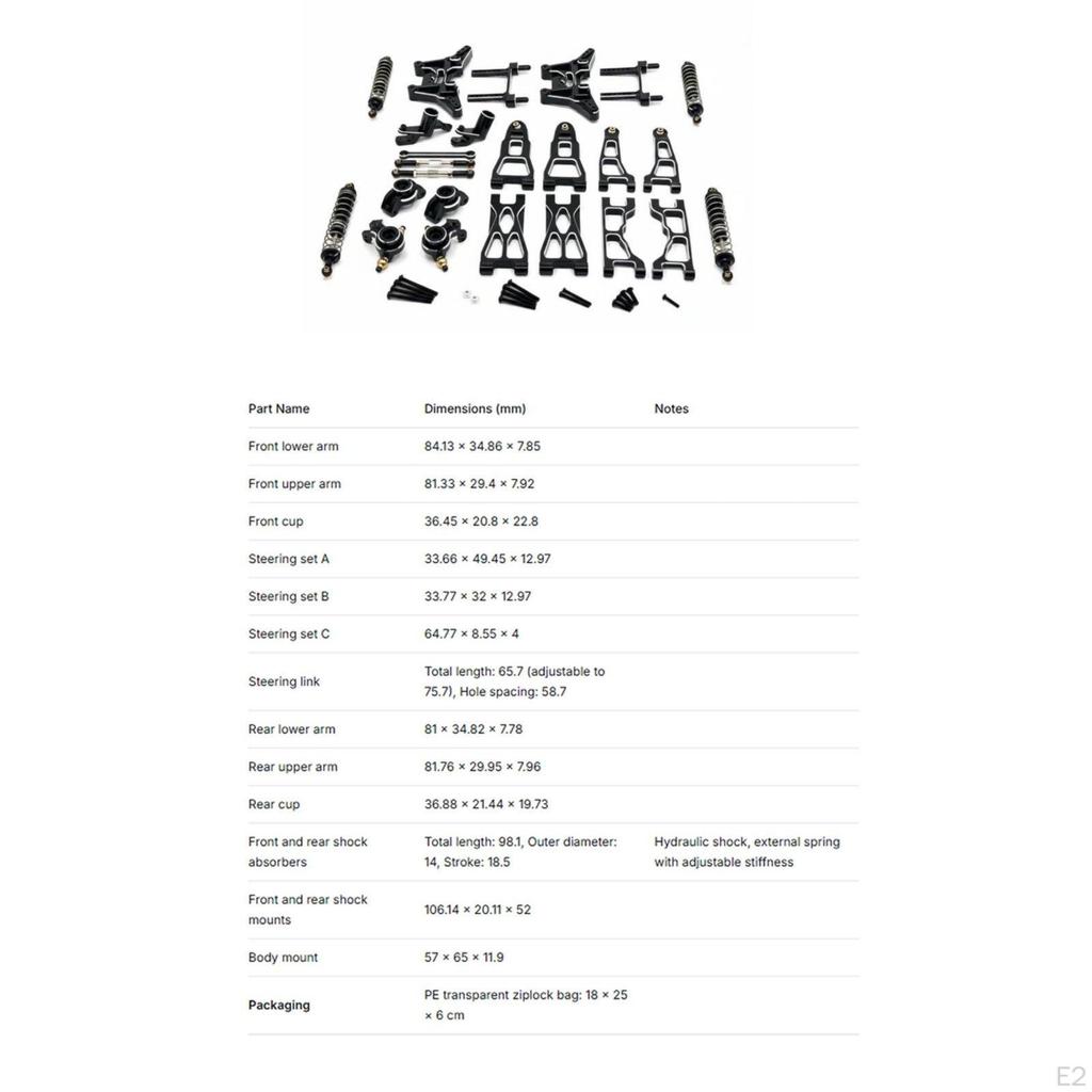 Aluminum Damping System and Steering Kit Adjustable Hydraulic Shock Absorbers 1/12 Scale RC Car