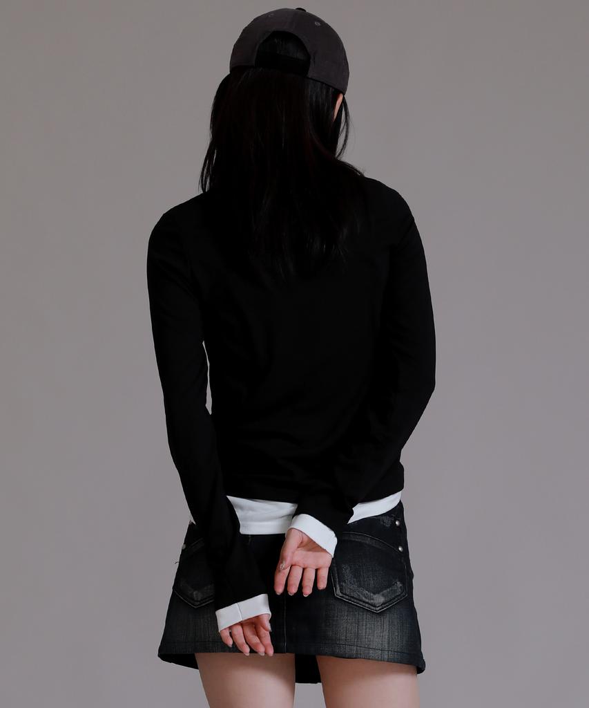 LIKE THE MOST Basic Line Layered T-Shirt_Black