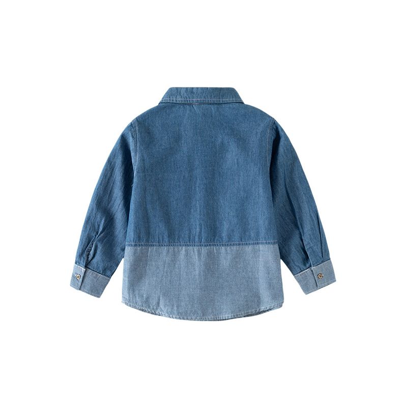 Spring and Autumn Children's Denim Shirt Jacket Boys' Cardigan Shirt Toddler Polo Shirt Casual Color-Blocked Lapel Top
