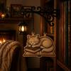 Atmospheric Bedside Night Light Vintage Bookshelf with Cat Sleeping On Book Design, Retro Lantern Rustic Metal Wall Lamp for Reading, Decorative