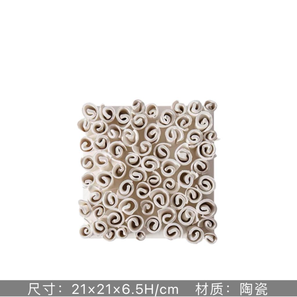 Ceramic Square White Flower Painting Creative Living Room Decoration Ceramic Petal Painting Interior Decoration Background Wall