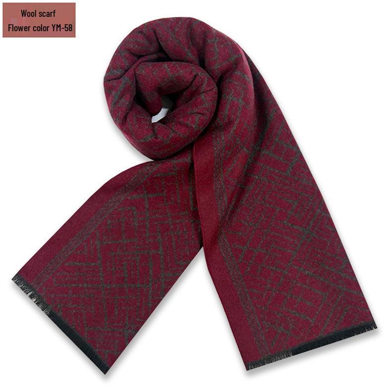 Men's Pure Gray Plaid Wool Blend Winter Scarf - Thick and Warm