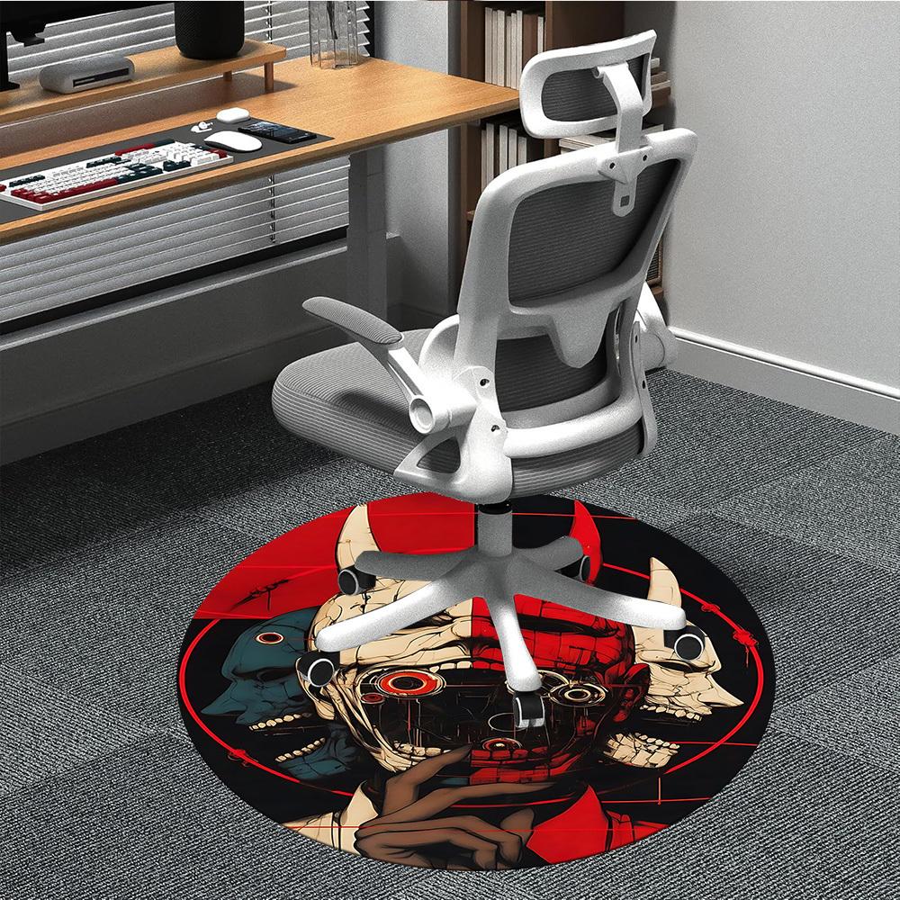 1PC Cyberpunk Mask Office Round Area Rug, Mat Suitable For Office, Under Office Chairs Bedroom Living Room Home Decor, Room Deco