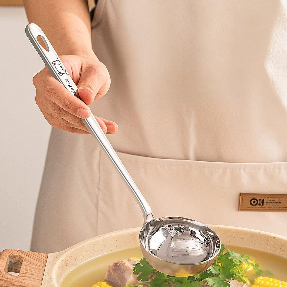 316 Edelstahl Löffel mit langem Stiel Suppenlöffel Hitzebeständig Große Kapazität Schlitzlöffel Silber Leicht zu reinigen