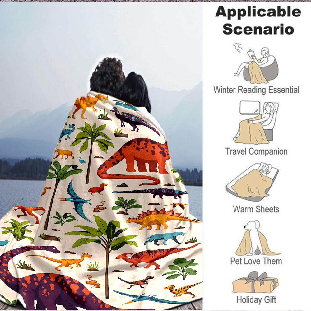 1pc Dino World Lightweight Flannel Blanket, Comfortable and Warm Blanket, for Office and Camping Sofa Bed077