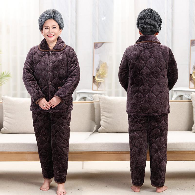 Winter Granny Nightwear Oversized Three-layer Padded Cotton Padded Inside Mink Velvet Mother's Day Home Wear