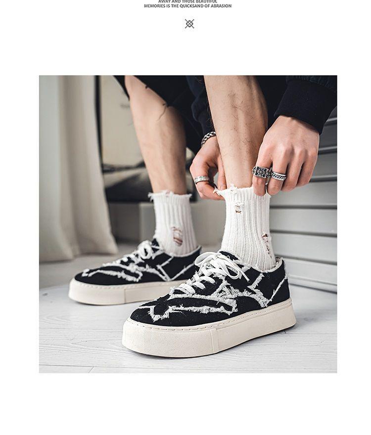 Mäns Mångsidiga Sommar Skateboardsskor i Kanvas - Trendiga, Andningsbara, Svart/Beige.