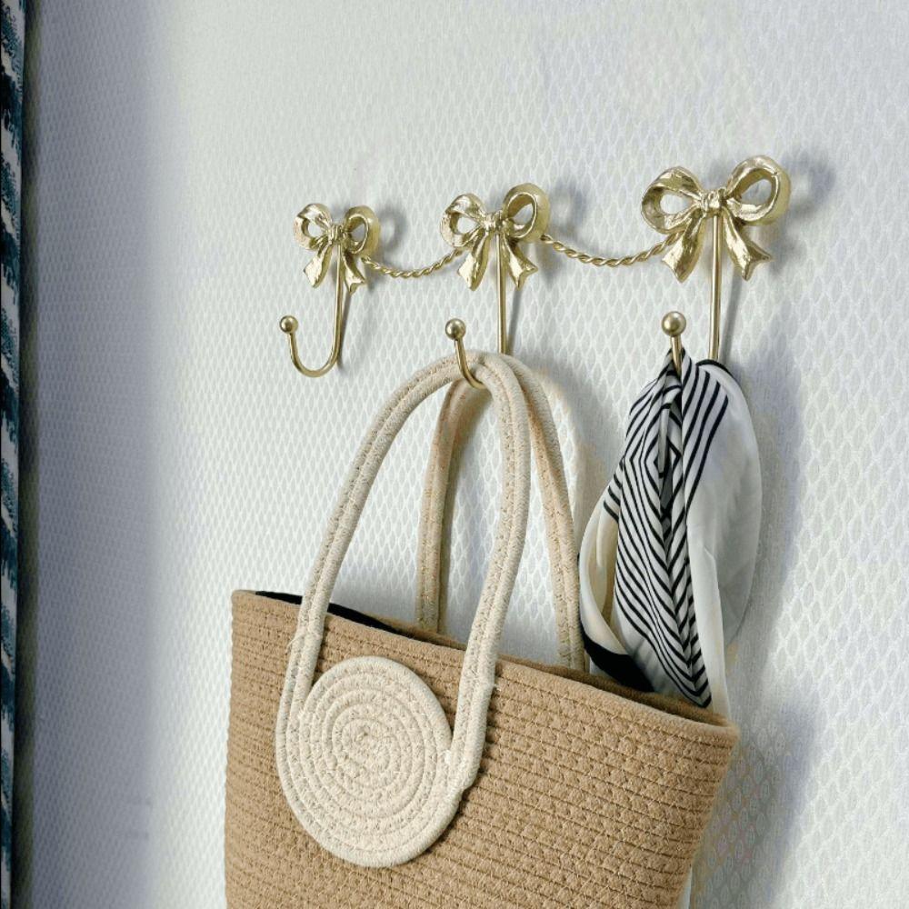 Iron Material Metal Bow Wall Hooks Golden Finish Modern Minimalist Hooks Wall Hook  Home Decor