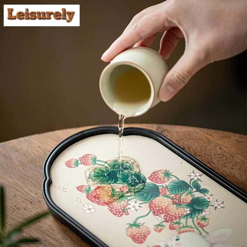 Cute Strawberry Rabbit Water Absorbing Pot Bearing Holder Japanese Dry Brew Table Tea Tray Tea Board Cafes Accessories Ornaments