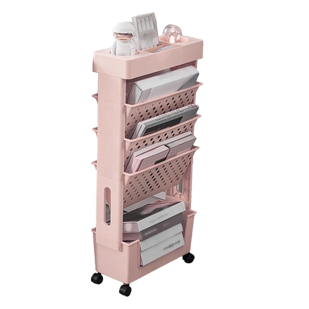 Movable Bookshelf Multipurpose Large Capacity Multilayer 4  Wheels Deskside Bookshelf for O