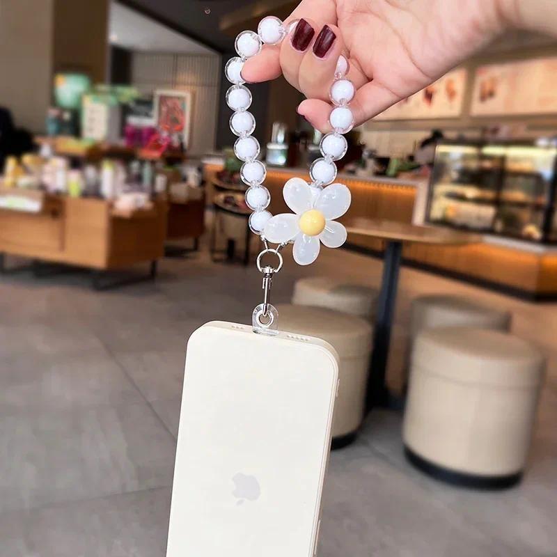 Mobile Phone Lanyard Wrist Rope Handmade Bead Colorful Macaron Round Bead Decoration Phone Case Anti Loss Lanyards Phone Charms