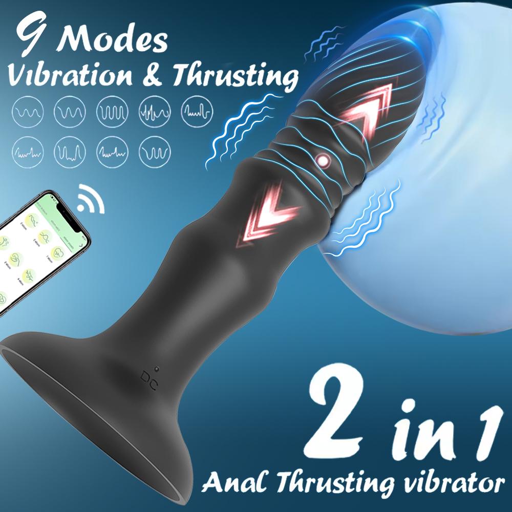 Male Thrusting Prostate Massager APP Control Vibrator Telescopic Butt Plug Suction Cup Dildo Masturbator Sex Toys for Couple