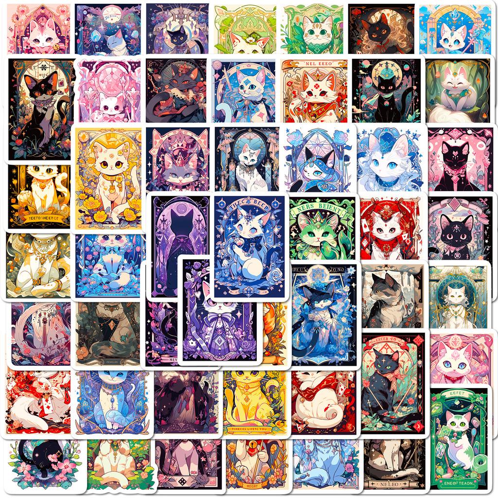50 Pcs Cute Cartoon Cat Tarot Stickers Divination-Themed Decals for Journals, Planners & Collection BulingBulingStickers Store