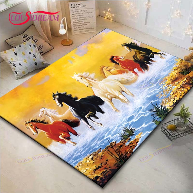 Hot Fashion Classical Galloping Horses Printed Carpet Outdoor Rug Area Rug Non-slip Carpet Bedroom Decor Carpet for Room Gift