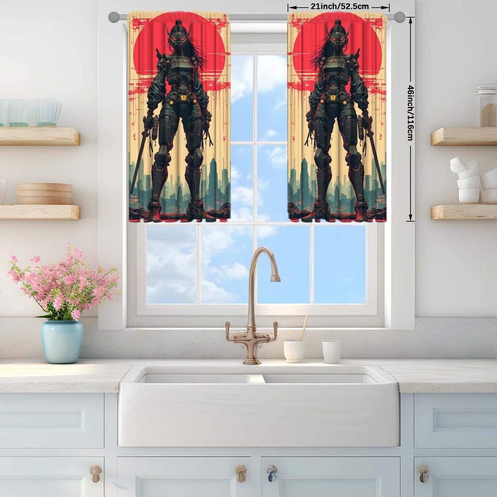 2 Panels Robot Ninja Pattern Window Curtains - Heat-insulating   Suitable for Decorating Curtains In Various Rooms