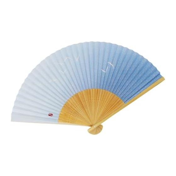 [Stylish Kimono Iroha] Men s Fan, White Bamboo Carving, Scented, Light Blue, Seagull, Qinghai Wave