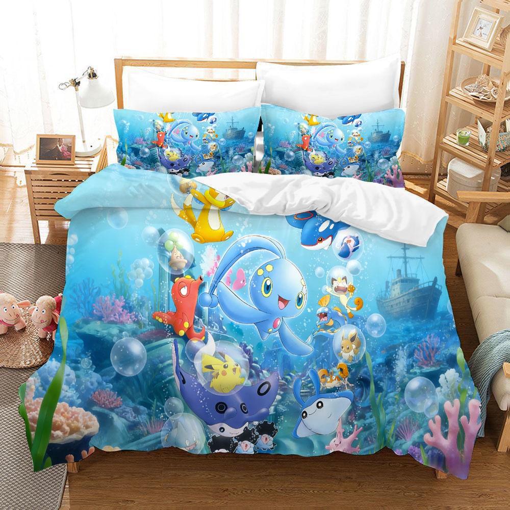 Pokemons Bedding Set Cartoon Anime Children Bedroom Quilt Cover Boy Girl Bedclothes Single Double King Pikachu Duvet Cover Gift