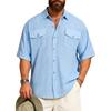 Men's Short Sleeve Linen Work Shirt - Lightweight Breathable, Two Pockets, Collar, Relaxed Fit