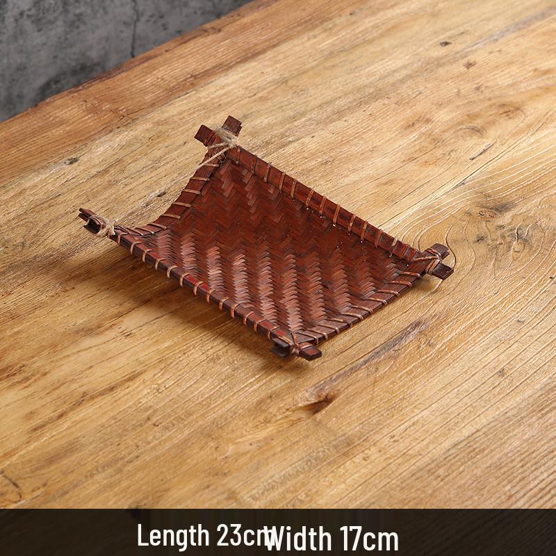 Набор: Винтажный бамбуковый поднос для чая и корзинка для закусок