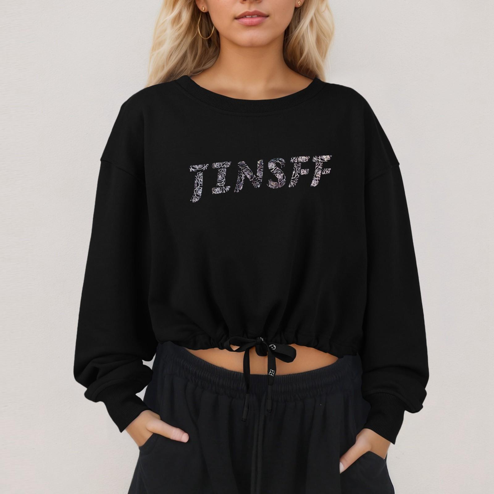 

Женская свободная модная повседневная толстовка-пуловер с круглым вырезом и принтом L чёрный