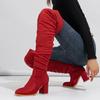 Fashion Eilyken Winter Zipper Women Over-the-Knee Boots Fashion Flock Square Heel Shoes Thigh High Long Botas De Mujer