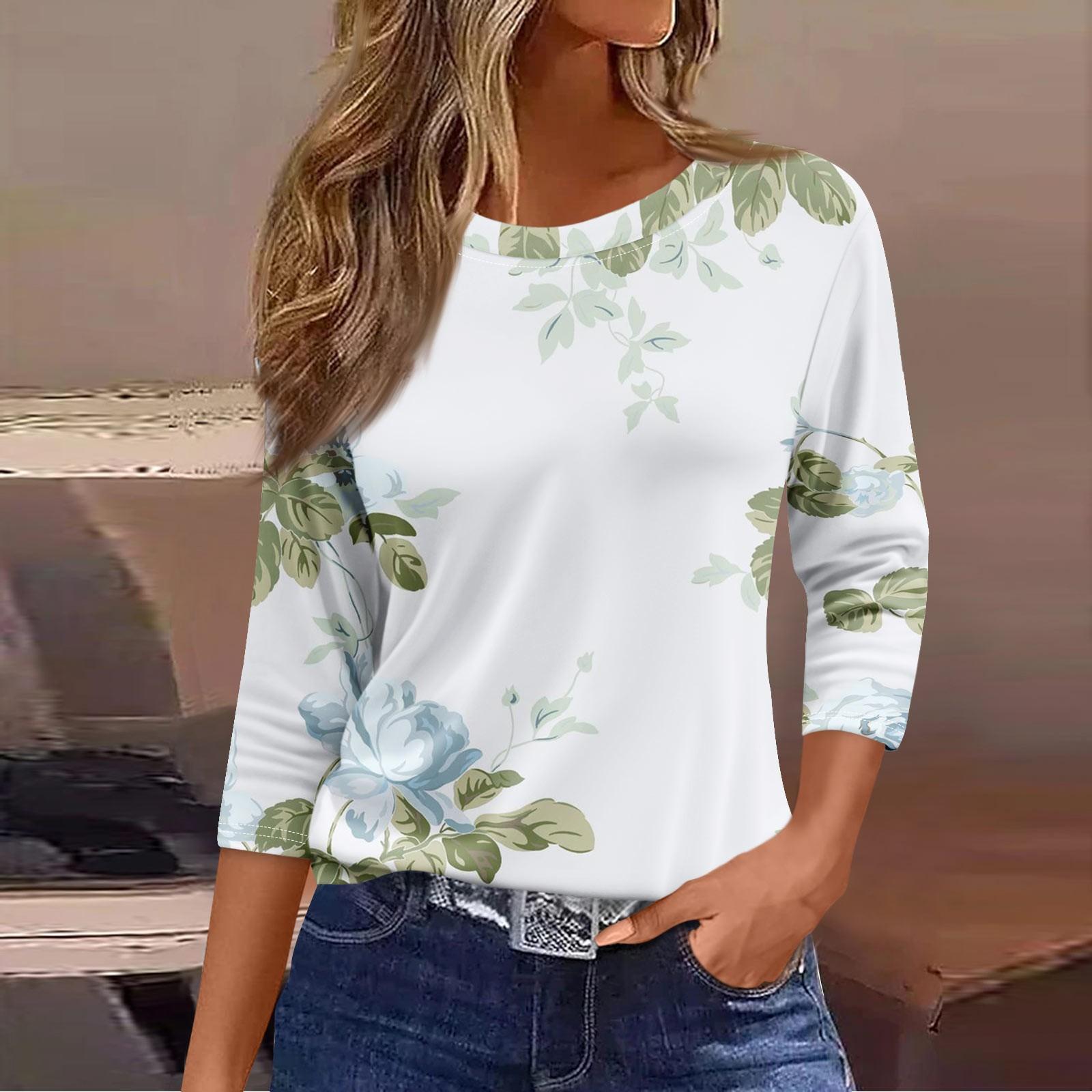 

Женская модная повседневная свободная футболка с круглым вырезом и рукавами 3/4 с принтом, женский топ XL белый